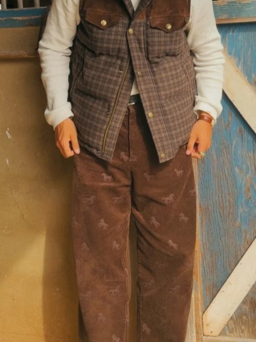 SWEET HORSE CORDUROYS - BROWN Men's Brown Corduroy Pants w Embroidered Detail...